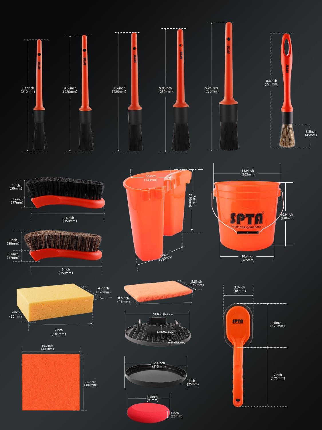 SPTA 31Pcs Car Wash 15L Bucket - огляд і ціна Interior Detailing Kit